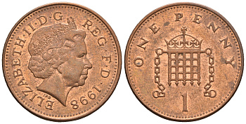 Великобритания 1 пенни 1998 Елизавета II (1952-2022) KM 986, Spink 4710 (B5) сталь плакированная медью UNC 4609-541