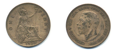 Великобритания 1 пенни 1930 Георг V (1910-1936) КМ 838, Spink 4055 бронза 83-546