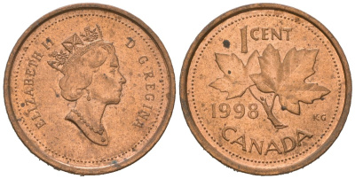 Канада 1 цент 1998 KM 289 цинк плакированная медью 4618-334