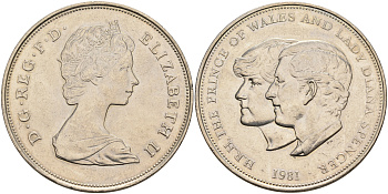 Великобритания 25 пенсов 1981 Королевская свадьба принца Чарльза и леди Дианы, Елизавета II (1952-2022) KM 925, Spink 4229 медно-никель 4552-932