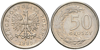 Польша 50 грошей 1995 KM 281 медно-никель UNC 4383-335