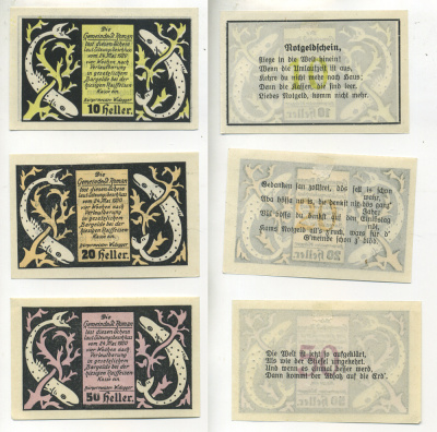 Австрия набор из 3 банкнот 1920 24 мая 1920, нотгельд, 10, 20, 50 геллеров, ST. ROMAN   бумага  aUNC  7555-1-3-2
