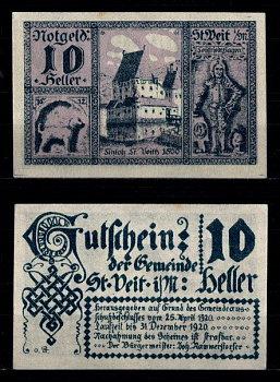 Австрия, Санкт-Файт-им-Мюлькрайс 10 геллеров 1920 бумага UNC (пресс) 2193-33-1-2