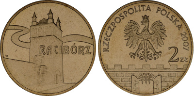 Польша 2 злотых 2007 MW, серия польские города, Рацибуж (Raciborz) KM 619 нордик UNC 4676-442