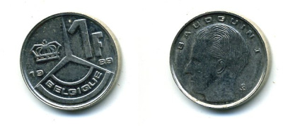 Бельгия 1 франк 1989 Belgique, Бодуэн I (1951-1993) KM 170 железо плакированное никелем 25-1427