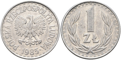 Польша 1 злотый 1985 MW, Народная Республика KM 49.1, Parchimowicz 213x алюминий 4385-716