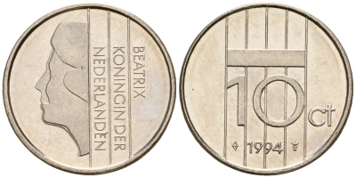 Нидерланды 10 центов 1994 Беатрикс (1980-2013) KM 203 никель    4598-414