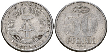 ГДР 50 пфеннигов 1958 A KM 12.1 алюминий 4601-613