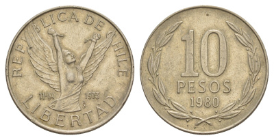 Чили 10 песо 1980 KM 210 медно-никель 4650-731