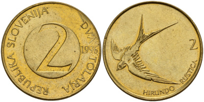 Словения 2 толара 1996  KM 5 латунь  UNC   4156-454