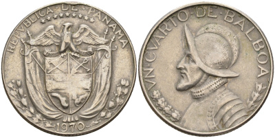 Панама 1/4 бальбоа 1970 Васко Нуньес де Бальбоа KM 11а медь плакированная медно-никелем    4603-212