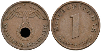 Германия 1 рейхспфенниг 1939 A KM 89, J 361 бронза 4396-1223