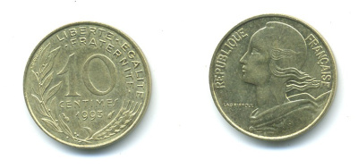 ФРАНЦИЯ 10 САНТИМОВ 1993 ТИП MARIANNE KM 929, LE FRANC 144.35 медь алюминий никель 84-1643