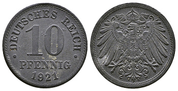 ГЕРМАНИЯ 10 ПФЕННИГОВ 1921 KM 26, J. 299 цинк 4380-252