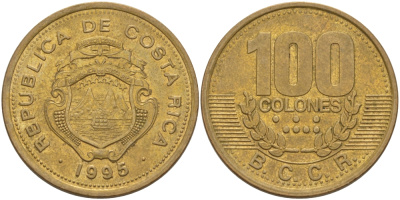 КОСТА-РИКА 100 КОЛОН 1995 w KM 230 сталь плакированная латунью 82-222