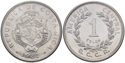 КОСТА-РИКА 1 КОЛОН 1983 В.С.С.R. KM 210.1 нержавеющая сталь 31-554
