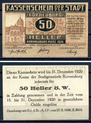 Корнойбург (Австрия) 50 геллеров 1920 Jaksc/Pick?JPR0466a-50.1 бумага UNC (пресс) 7556-27-2-2