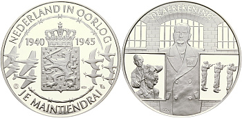 Нидерланды медаль ND Голландия в войне 1940-1945, призыв в армию, 31,3 гр, 45,0 мм  серебро  PROOF  11-080-11