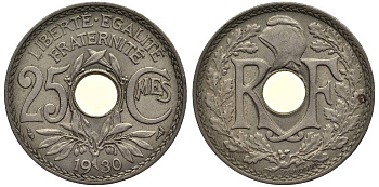 ФРАНЦИЯ 25 САНТИМОВ 1930 ТИП ЛАНДАЙЕ KM 867а, LE FRANC 171,14 медно-никель 27-917