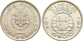 Португальский Тимор 6 эскудо 1958  KM 15 серебро  aUNC  4635-854
