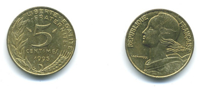 ФРАНЦИЯ 5 САНТИМОВ 1993 ТИП MARIANNE KM 933 медь алюминий никель 84-1556