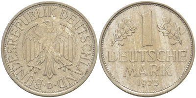 ФРГ 1 МАРКА 1973 D KM 110, J. 385 медно-никель 3996-732