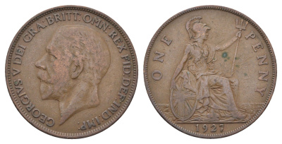 Великобритания 1 пенни 1927 Георг V (1910-1936) KM 826, Spink 4054 бронза 4661-713