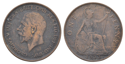 Великобритания 1 пенни 1932 Георг V (1910-1936) KM 838, Spink 4055 бронза 4536-315