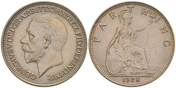 Великобритания 1 фартинг 1928 Георг V (1910-1936) KM 825, Spink 4061 бронза 4543-1043