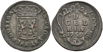 Гельдерланд (Gelderland), Нидерланды 1 дуит 1759 KM 93 медь 4523-732