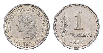 Аргентина 1 сентаво 1972 KM 64 алюминий aUNC 4655-955