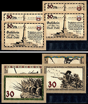 Зуль (Пруссия, Саксония) полный набор из 4 нотгельдов (30 пфеннигов) 1922 Mehl Grabowski 1303.2 бумага UNC (пресс) 7556-55-4-2