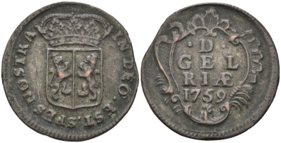 Гельдерланд (Gelderland), Нидерланды 1 дуит 1759 KM 93 медь 4523-732