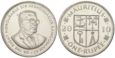 Маврикий 1 рупия 2010 Сивусагур Рамгулам KM 55 медно-никель UNC 4619-1256