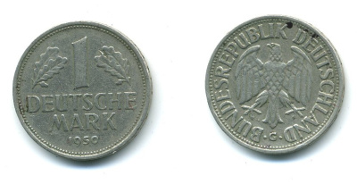 ФРГ 1 марка 1950 G, KM 110, J. 385 медно-никель 26-255