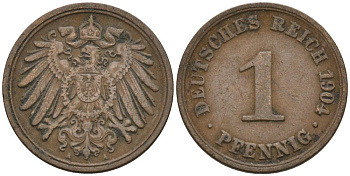 Германия 1 пфенниг 1904 A KM 10, J. 10 медь 4567-1164