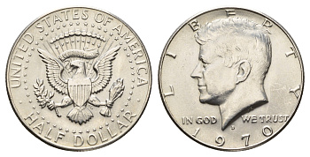 США 1/2 доллара (50 центов) 1970 D, Джон Кеннеди KM 202a серебро UNC 1527-1325