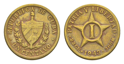 Куба 1 сентаво 1943 KM 9.2a латунь 4636-654