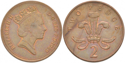 Великобритания 2 пенса 1989 Елизавета II (1952-2022) KM 936, Spink 4376 (C3) бронза 77-151