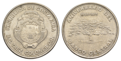 Коста-Рика 10 колонов 1975 25 лет Центральному Банку KM 204 никель UNC 4645-343