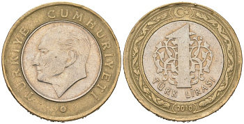 Турция 1 лира 2010 KM 1244 биметалл 4571-347