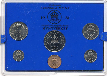 Швеция набор монетного двора из 6 монет 1981 в пластике, Карл XVI Густав (1973- ) KM MS19 UNC 7-5-7-181