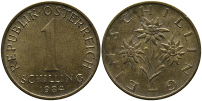 Австрия 1 шиллинг 1984 KM 2886 алюминиевая бронза 33-523