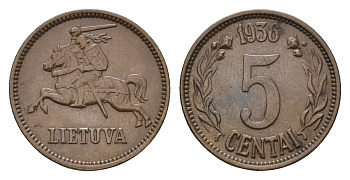 Литва 5 центов (сентов) 1936 год-тип KM 81 бронза 270-1213