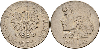 Польша 10 злотых 1971 MW, Тадеуш Костюшко (1746-1817) KM 50а медно-никель    4157-843