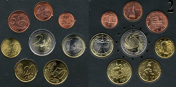 Италия евронабор от 1 евроцента до 2 евро включает 2 евро 2004 ФАО, планшет биметалл, медно-никель UNC 3-4-9-13