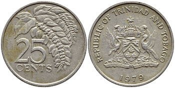 Тринидад и Тобаго 25 центов 1979 цветок дикая пуансеттия KM 32 медно-никель 4396-746