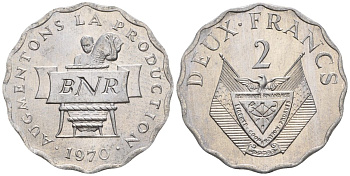 Руанда 2 франка 1970 FAO KM 10 алюминий  UNC  4610-412