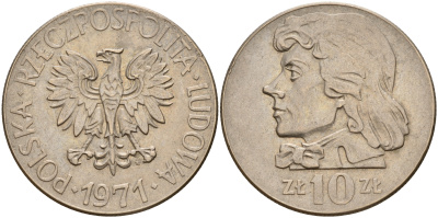 Польша 10 злотых 1971 MW, Тадеуш Костюшко (1746-1817) KM 50а медно-никель    4157-843