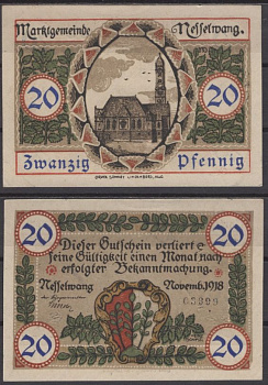 Нессельванг 20 пфеннигов 1918 DeNG 2 N9.4b бумага UNC (пресс) 8612-51-2-2